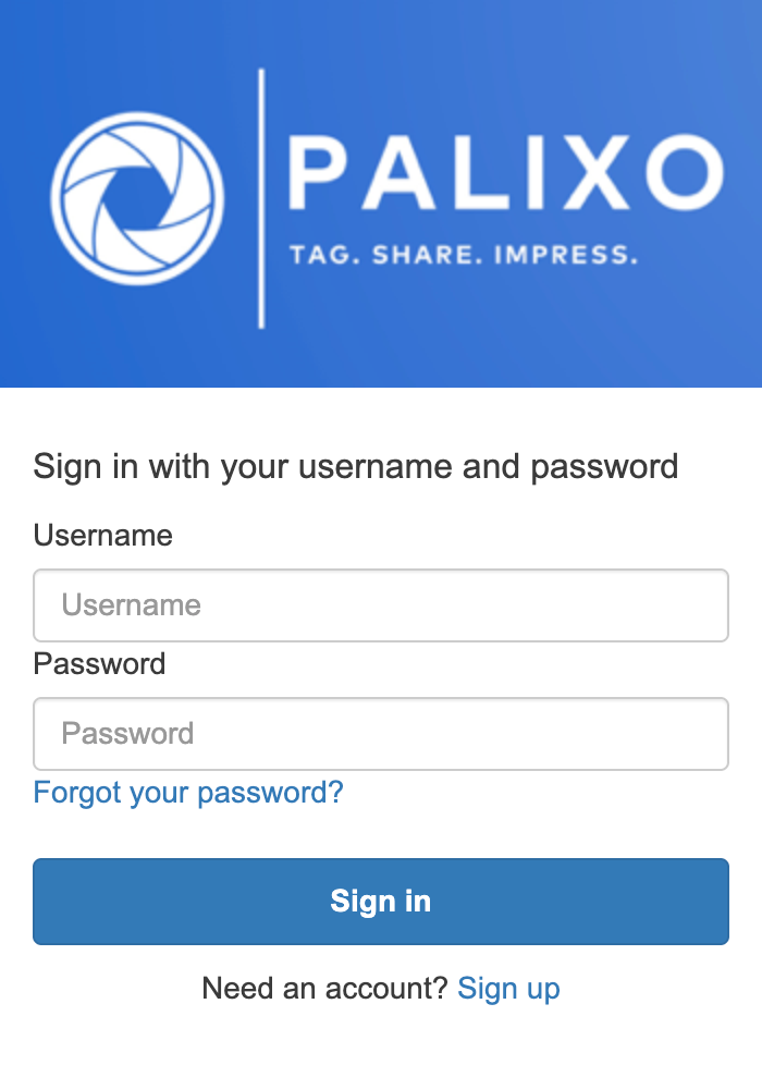 Palixo login screen