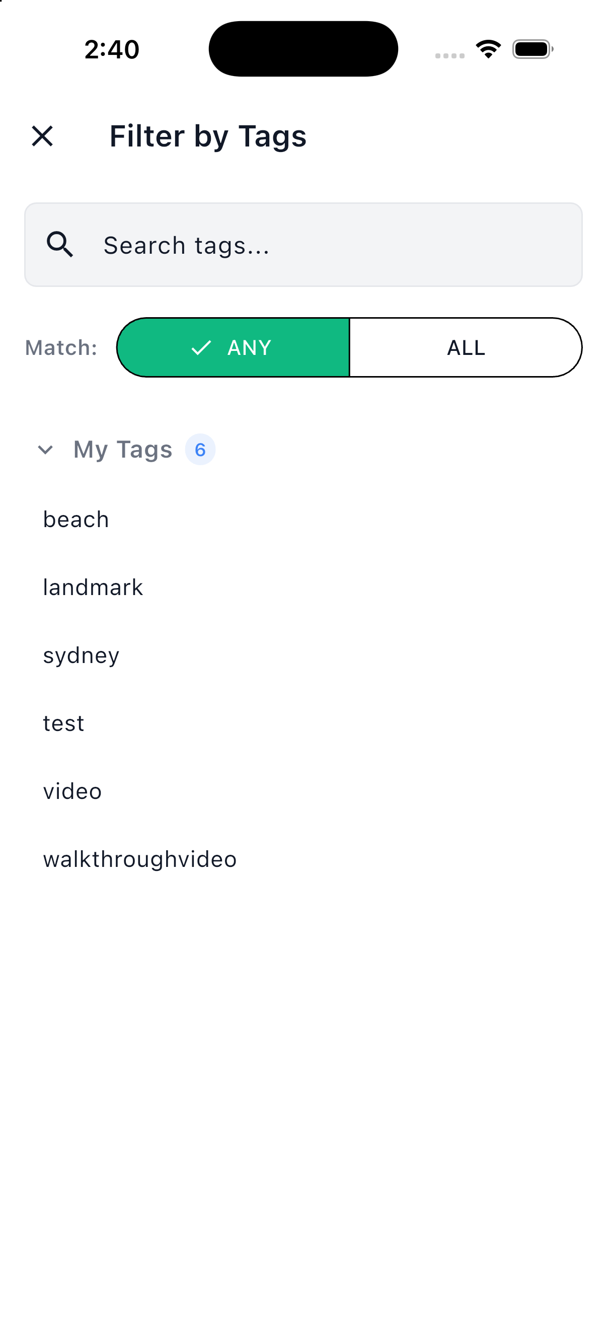 The Filter by Tags dialog