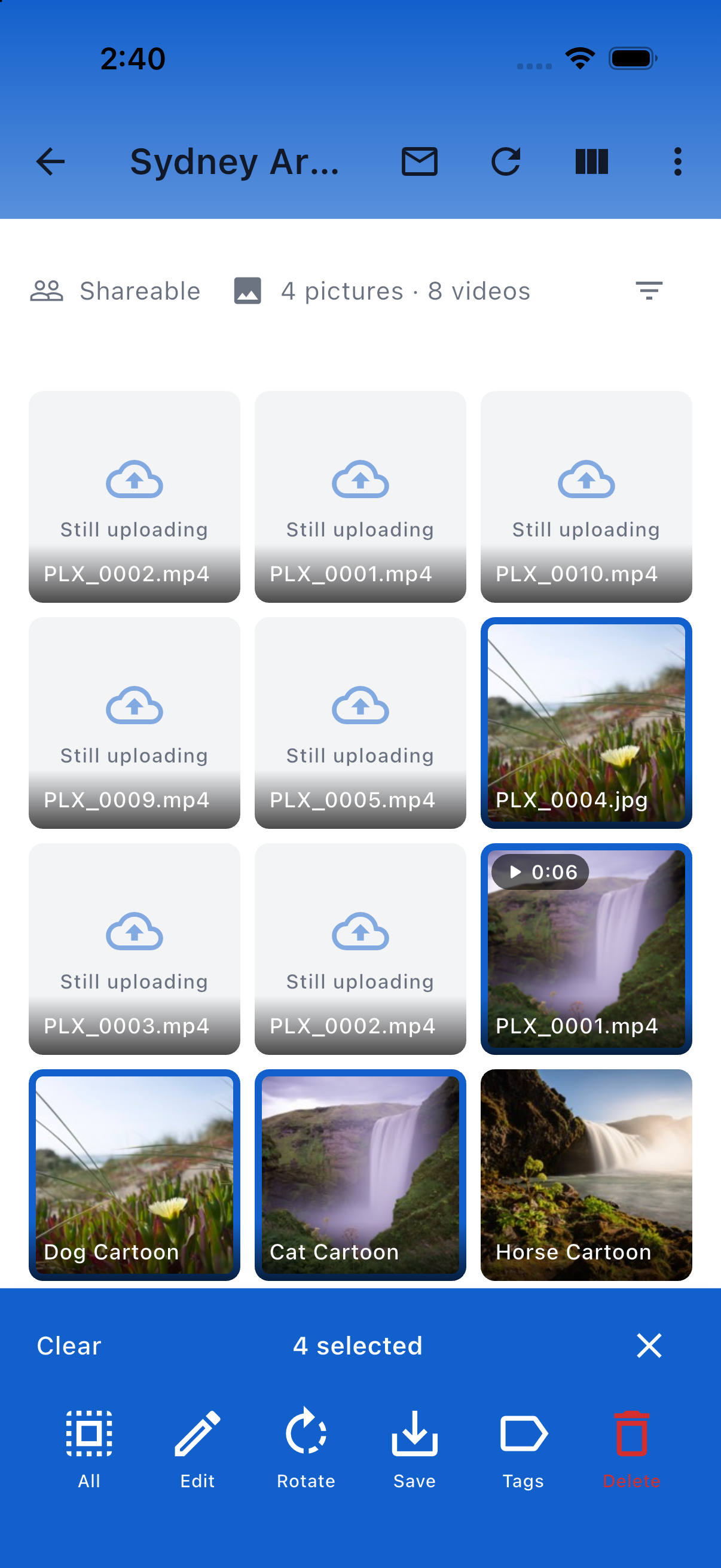 Selection mode with several photos selected and the bulk toolbar