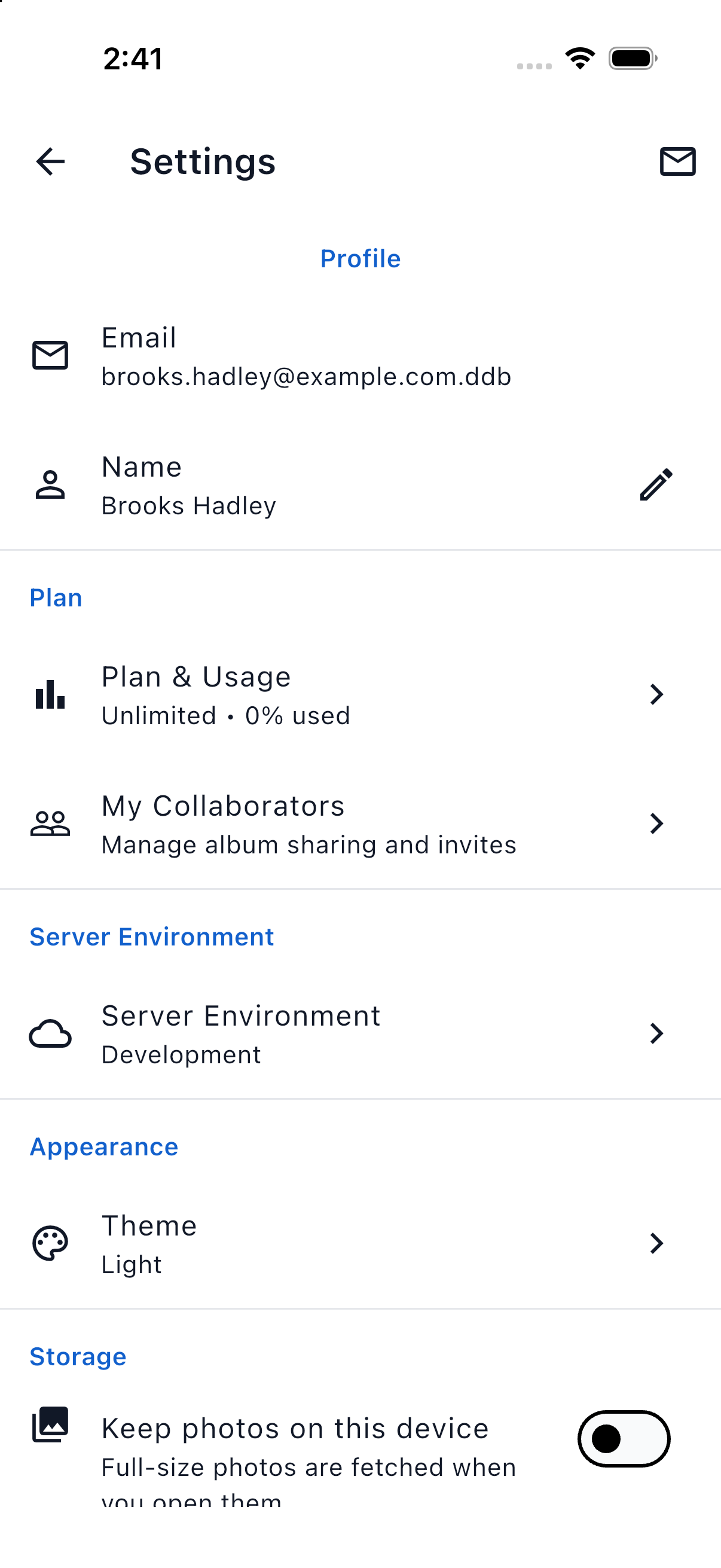 The Settings screen