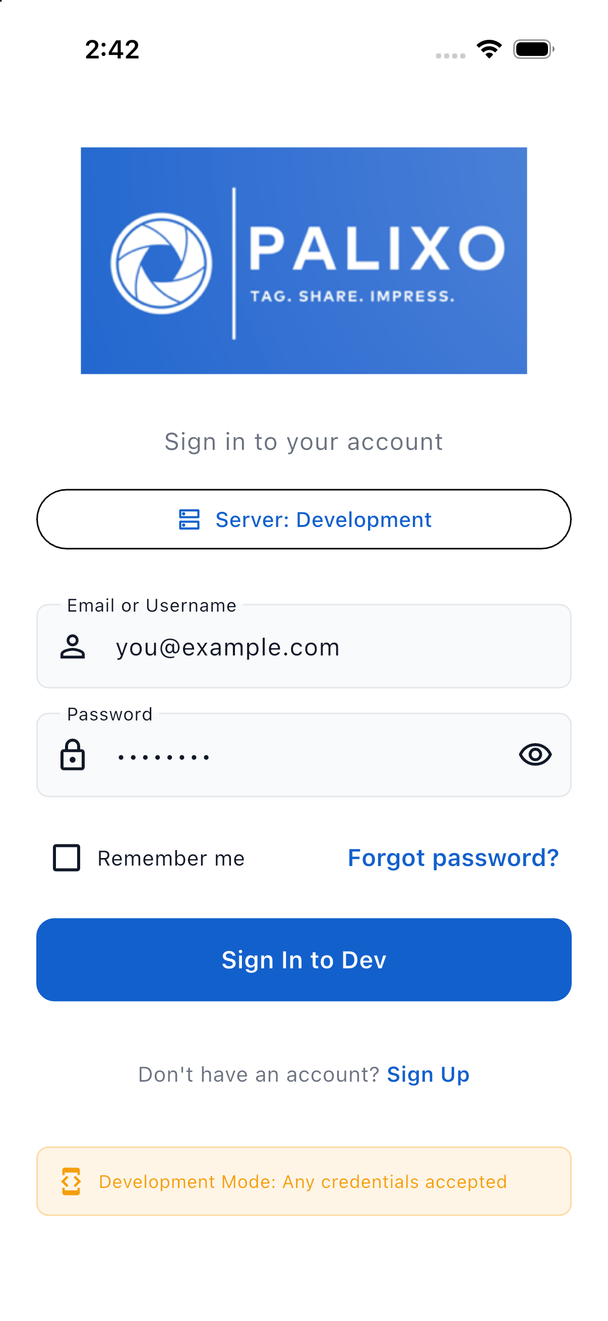 The sign-in screen