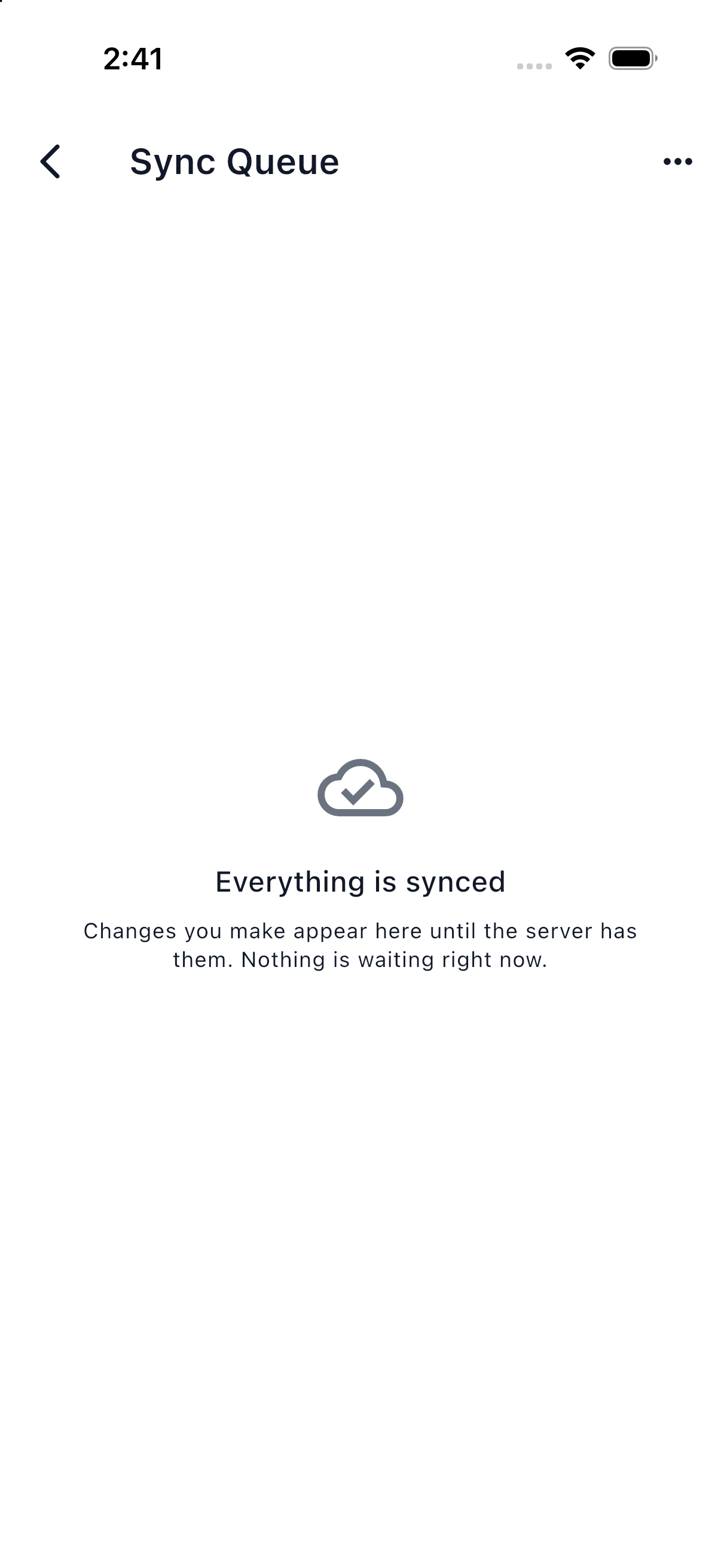 The Sync Queue screen